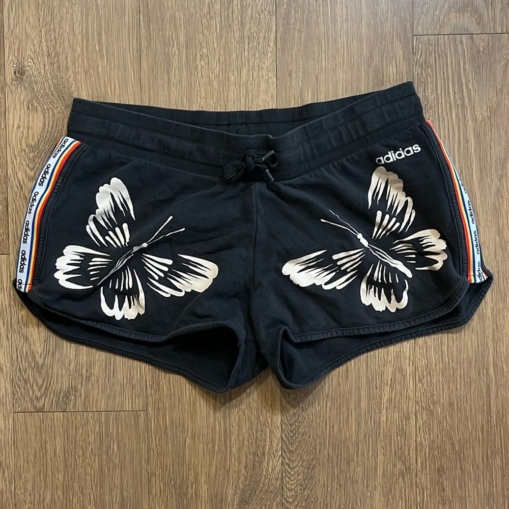 🔴LAST CALL‼️ Adidas x Farm Rio Butterfly Rainbow Stripe Cotton Shorts Tie Waist